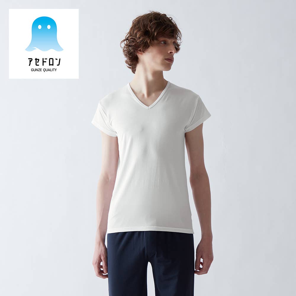 【アセドロン】VネックTシャツ(汗取りパッド付き)(短袖)